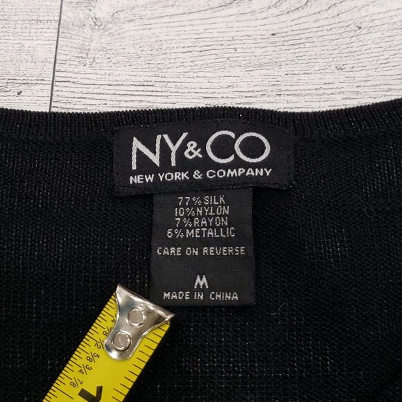 NY&CO Silk Blend Sweater Top Black Metallic Shimmer Quiet Luxury Capsule Women M - Picture 8 of 11